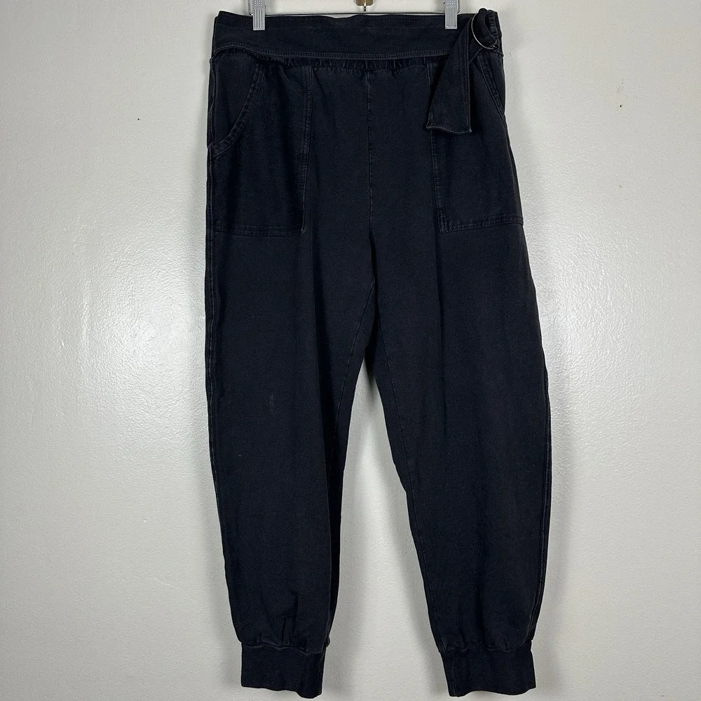 Saturday Sunday Anthropologie Women's L Belted Jogger Pants Natural Black‎ Fade